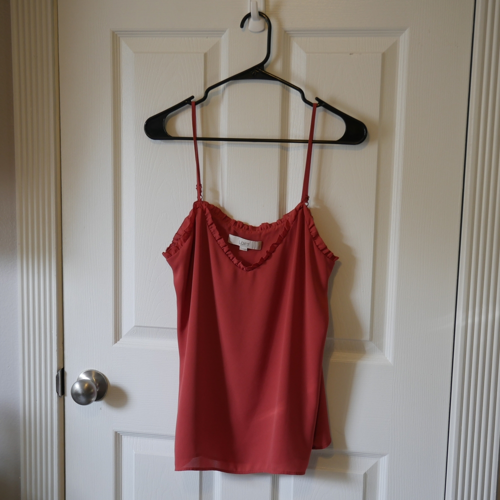 LOFT Red Fitted Embellished Camisole Blouse